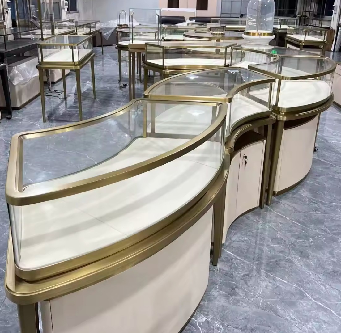 Factory Prices Are Luxurious And Elegant Circular Jewelry Showcase Curved Glass Cabinet