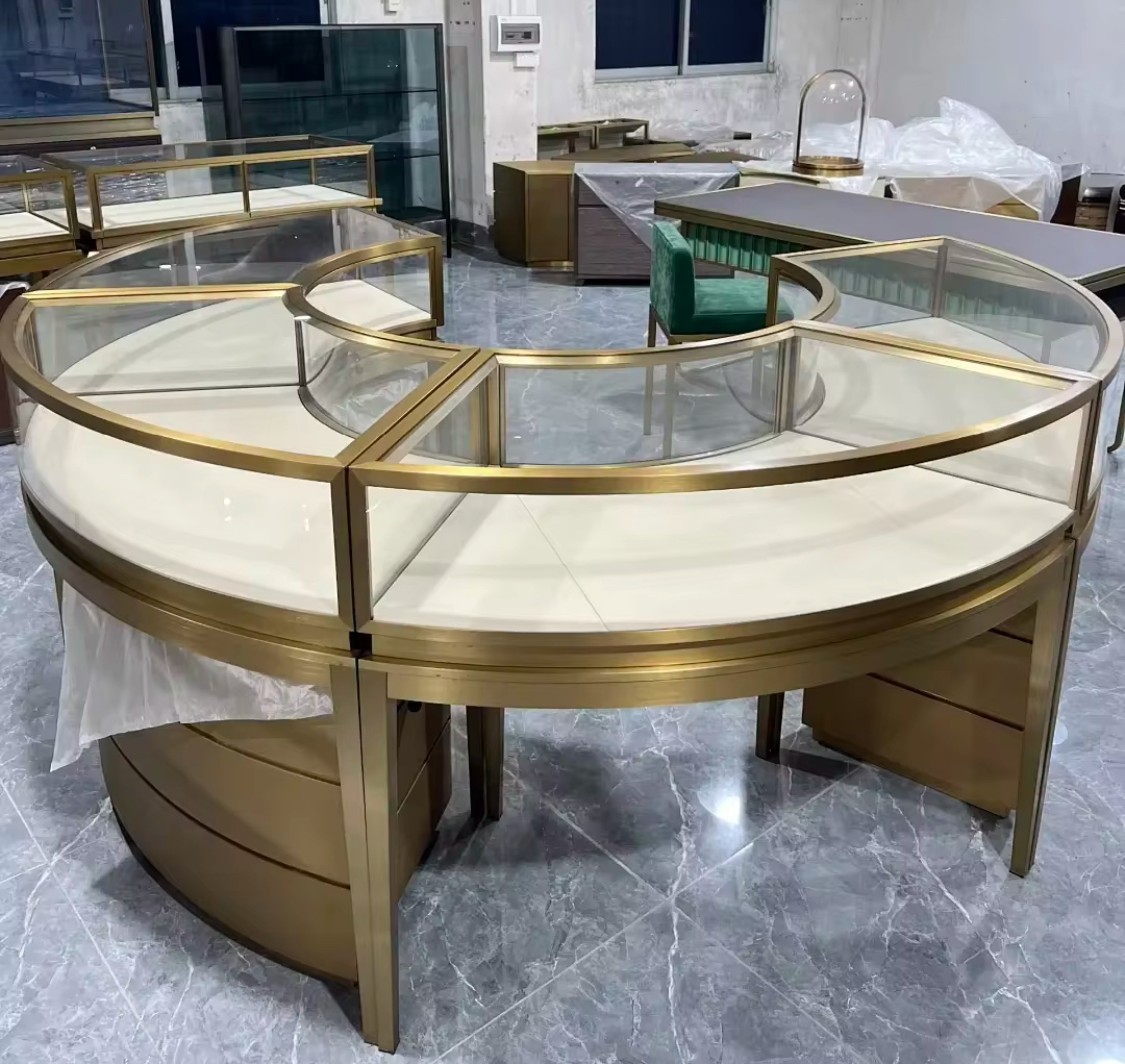 Factory Prices Are Luxurious And Elegant Circular Jewelry Showcase Curved Glass Cabinet