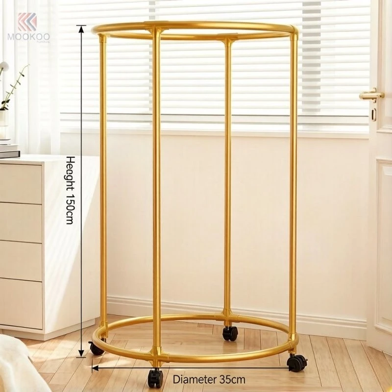 Gold Metal Movable Clothing Rack Wheels Modern Rolling Clothes Rail Display Stand For Home Bedroom Living Room Retail Varnish price
