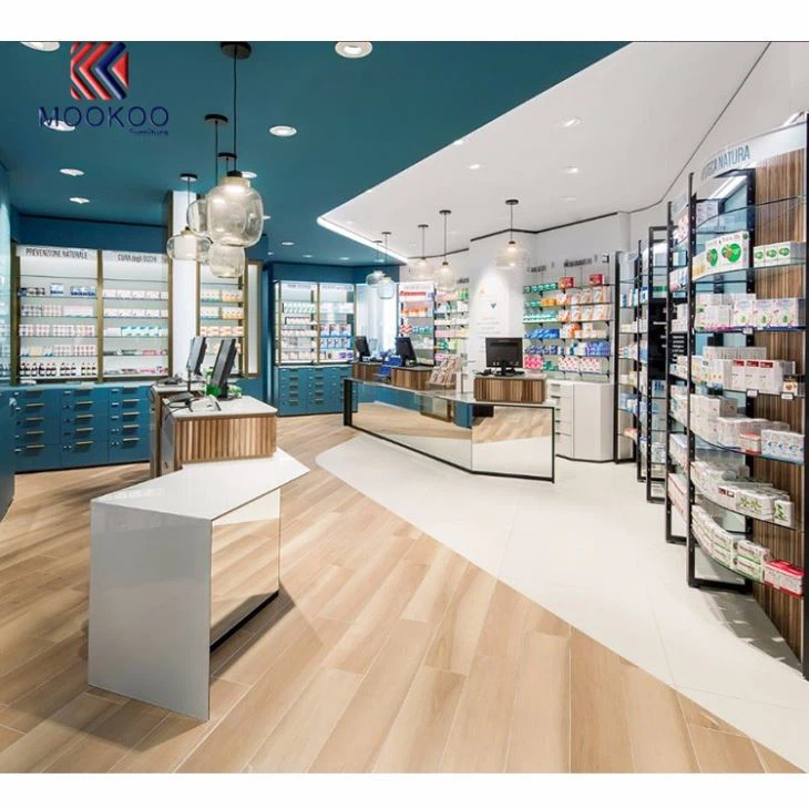 Farmacia Shop Cashier Counter Display Shelves Design