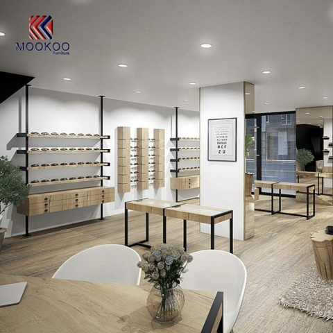 나무와 금속 안경 디스플레이 랙