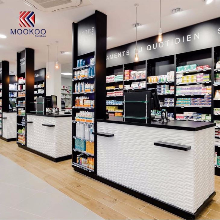 Wholesale Pharmacy Shop Wooden Counter Display Shelves